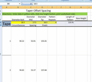 Taper Offset Excel Spreadsheet Screen Shot